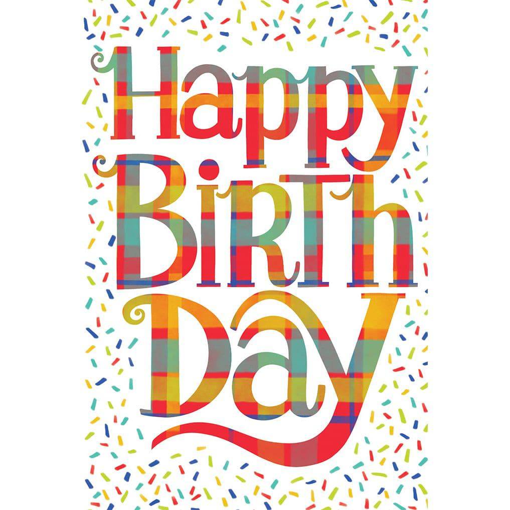 Colorful plaid Happy Birthday card from Pictura featuring cheerful design, perfect for sending birthday wishes.